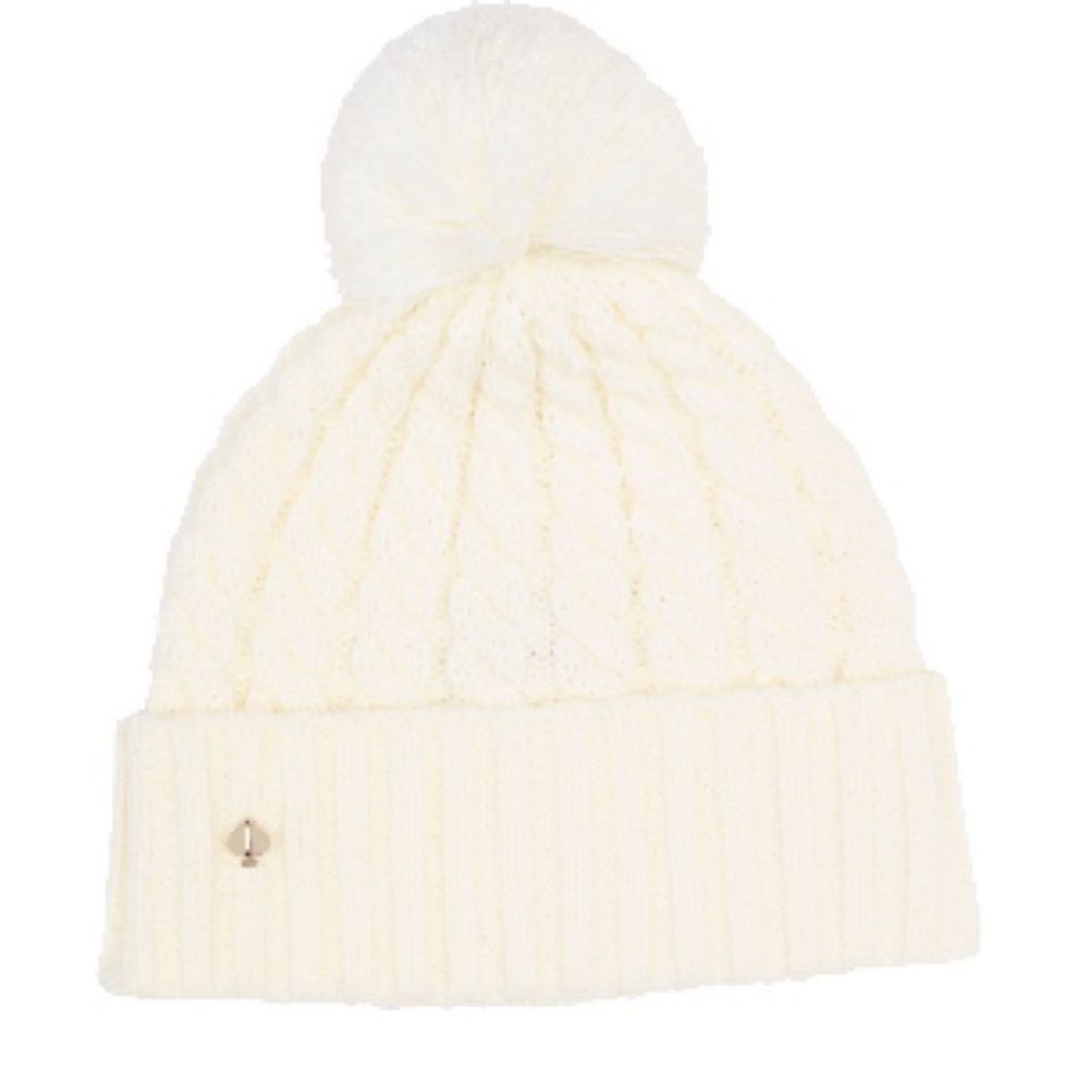 NEW! Kate Spade New York Cable knit Beanie and rib top pop mittens - Picture 2 of 9